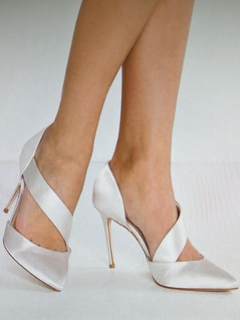 Vince Camuto White Satin Pointed-Toe Cross-Strap Stiletto Heels
